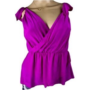 Amanda Uprichard 100% Silk V-Neck Top  Blouse Pink‎ Ruffle Accents Sz S
